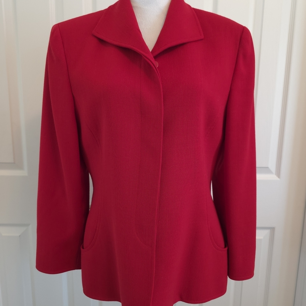 Vintage Genny Made In Italy 100% Wool Red Blazer With Beaded Buttons- SZ 10
